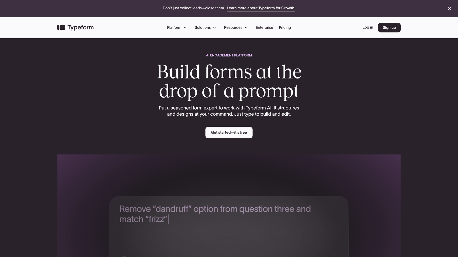 Screenshot of Typeform website