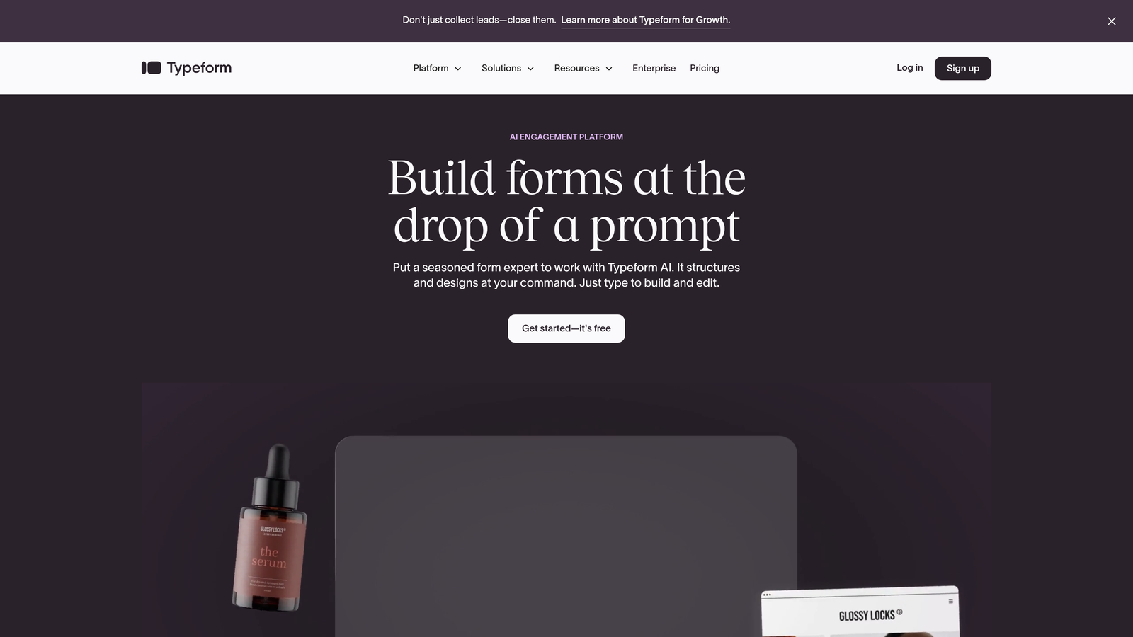 Screenshot of Typeform website