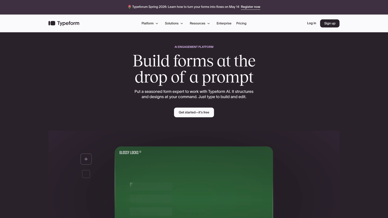 Screenshot of Typeform website