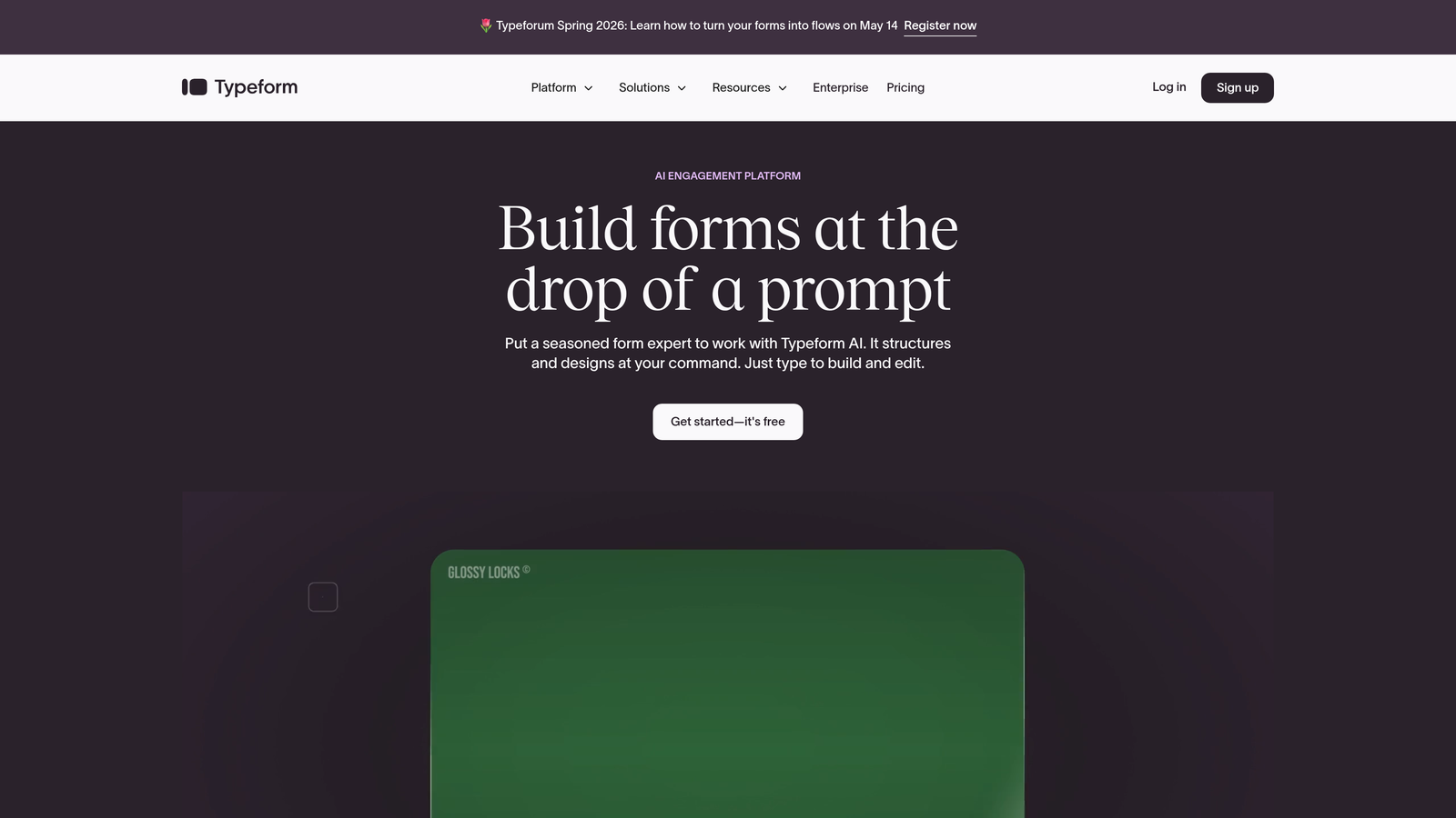 Screenshot of Typeform website