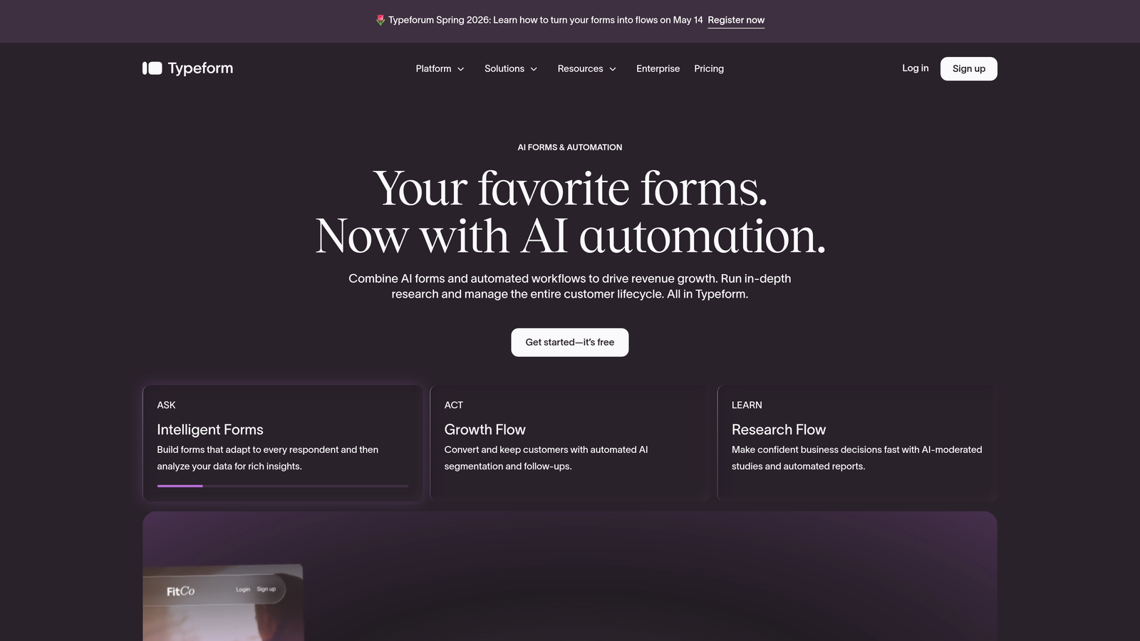 Screenshot of Typeform website