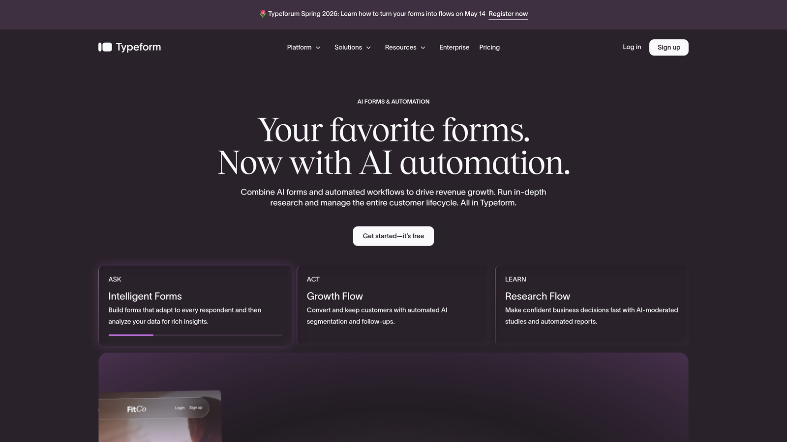 Screenshot of Typeform website