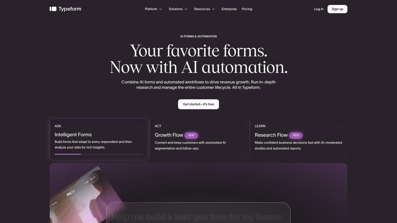 Screenshot of Typeform website