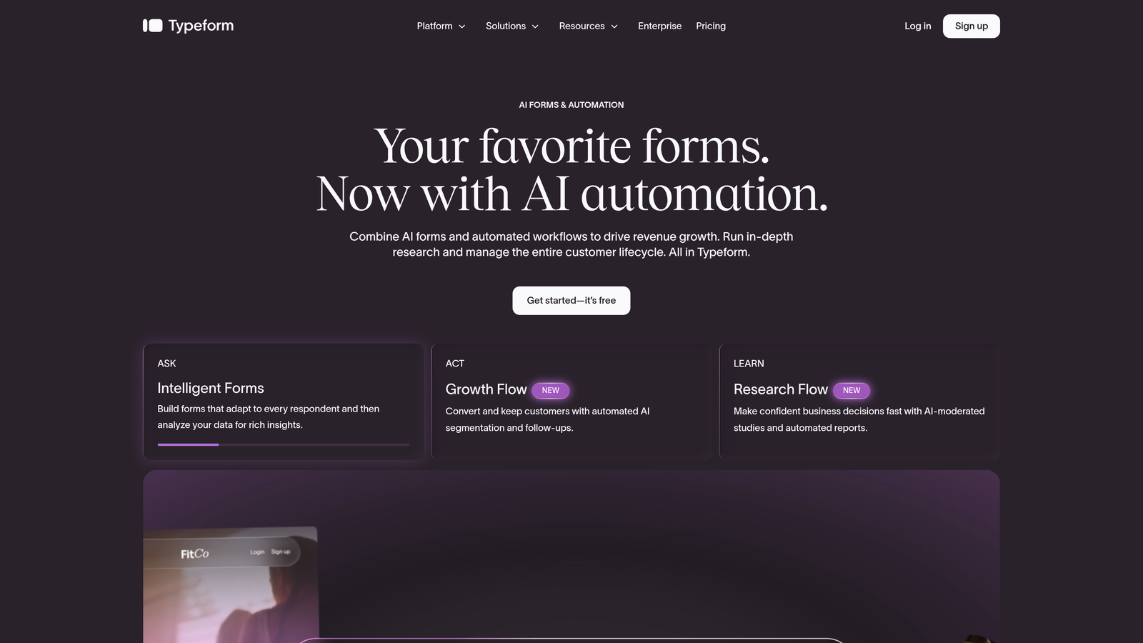 Screenshot of Typeform website