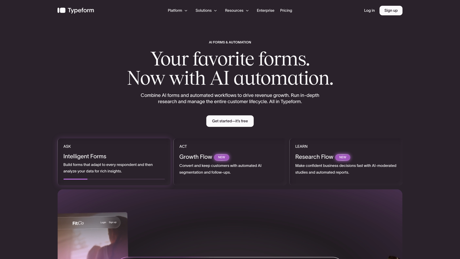 Screenshot of Typeform website