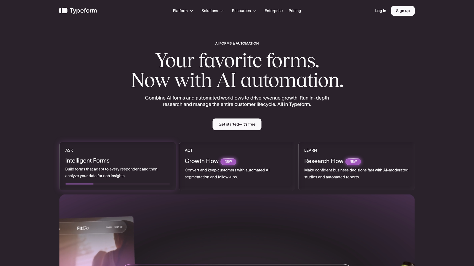 Screenshot of Typeform website