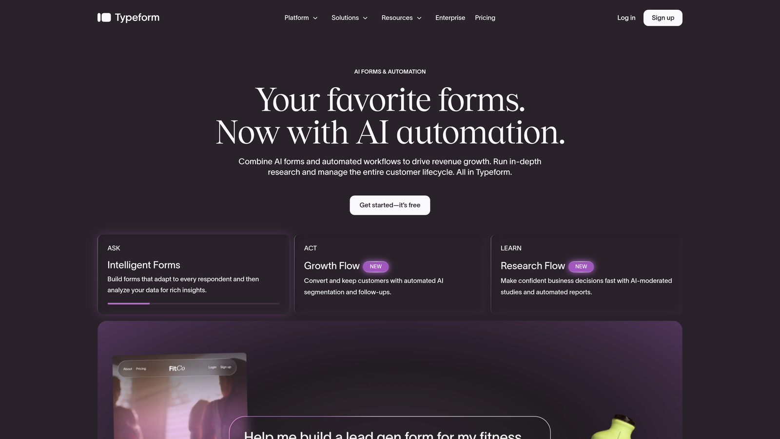Screenshot of Typeform website