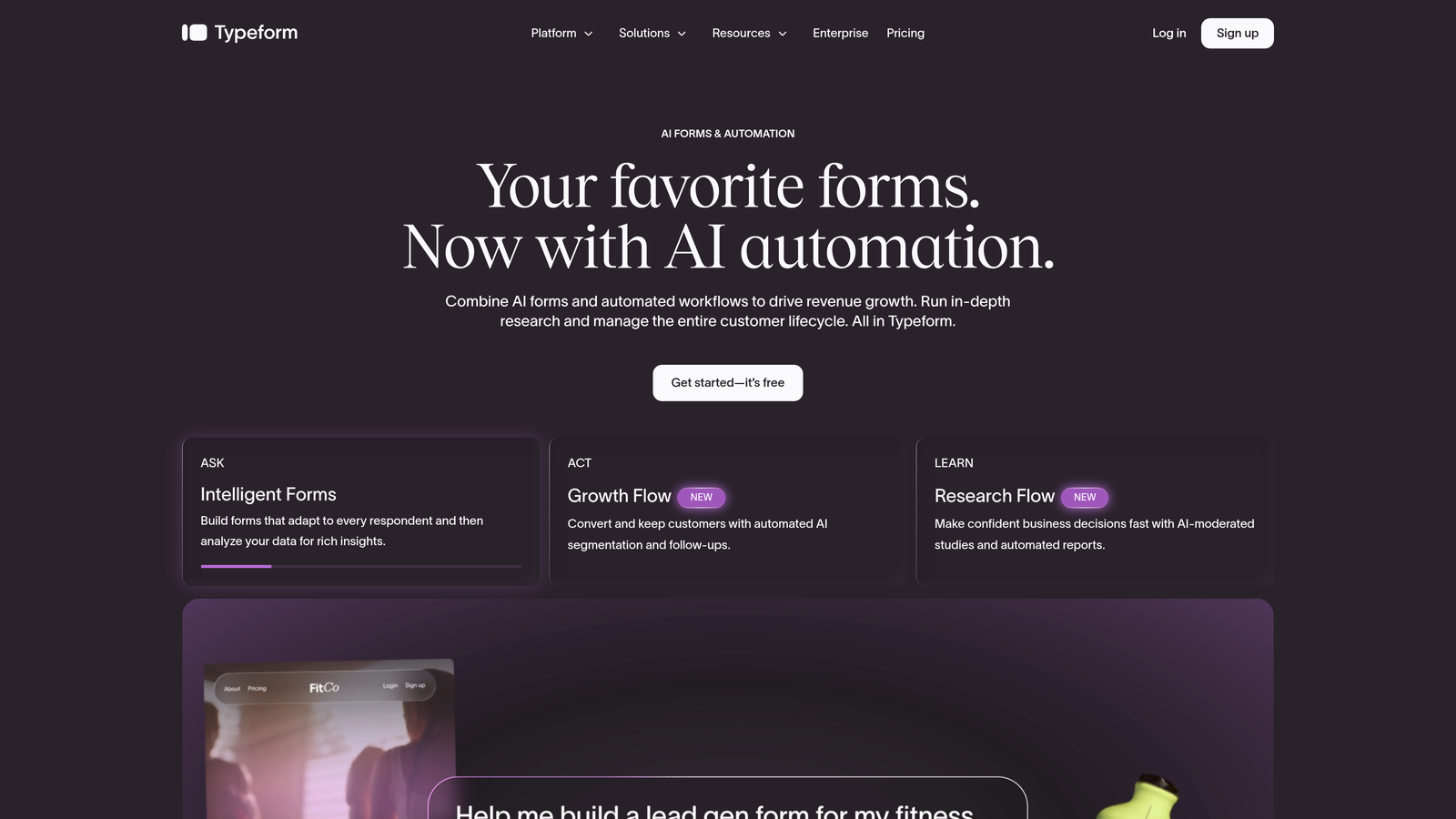 Screenshot of Typeform website