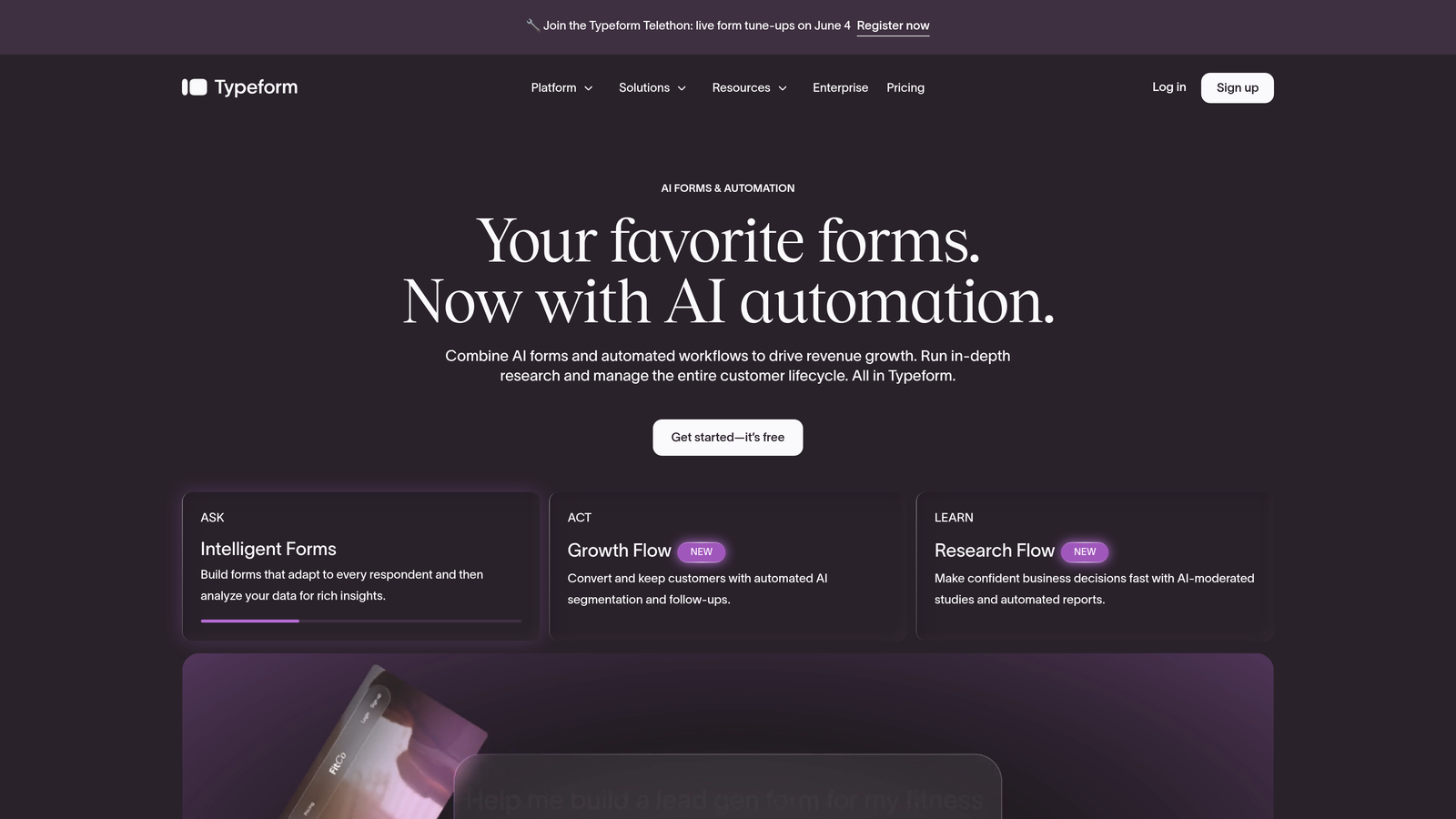 Screenshot of Typeform website