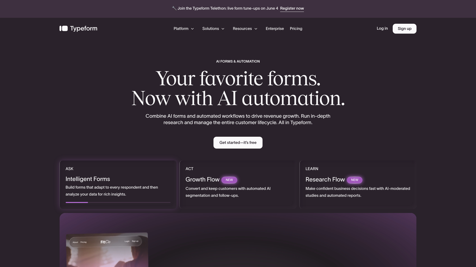 Screenshot of Typeform website