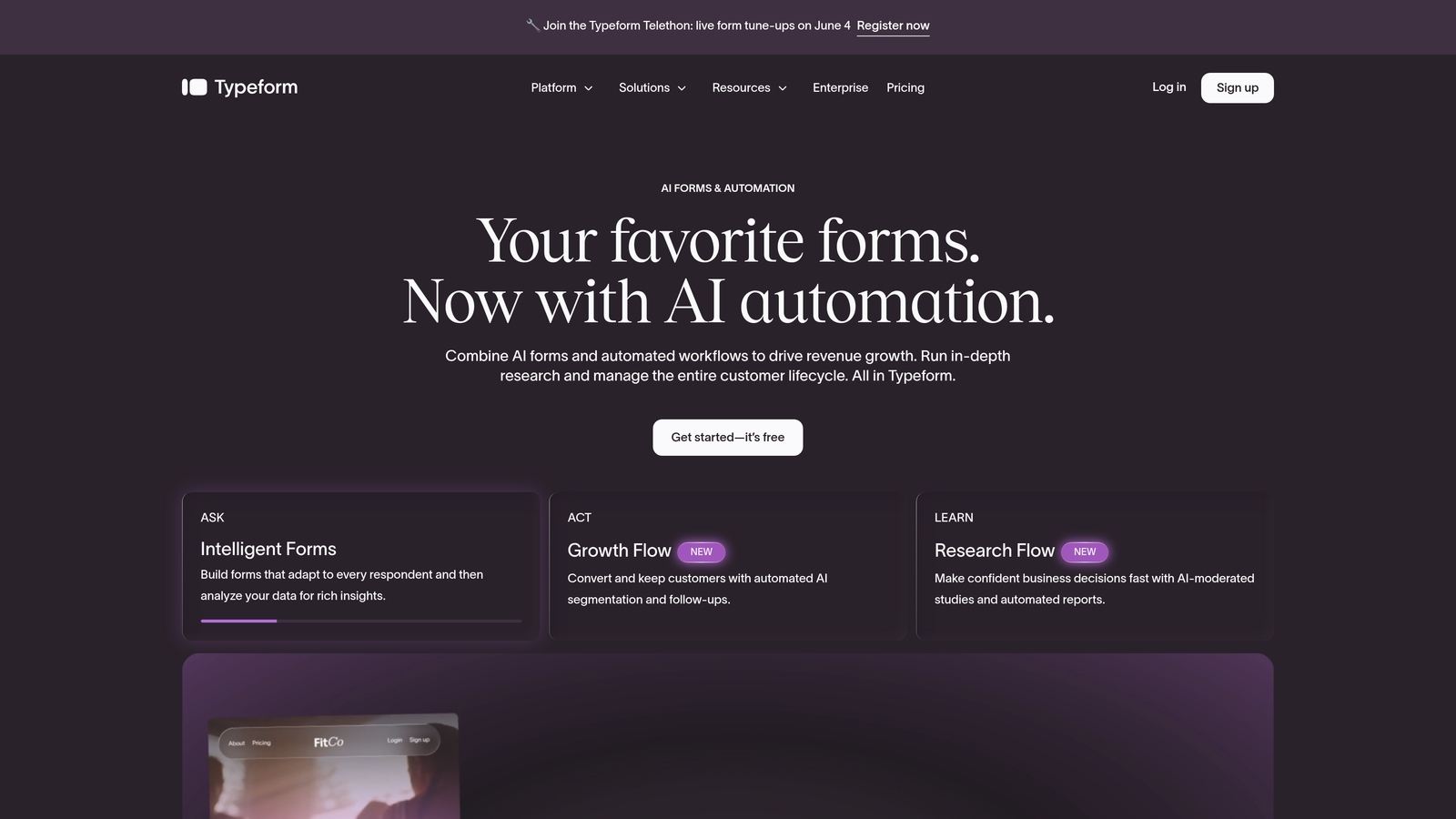 Screenshot of Typeform website