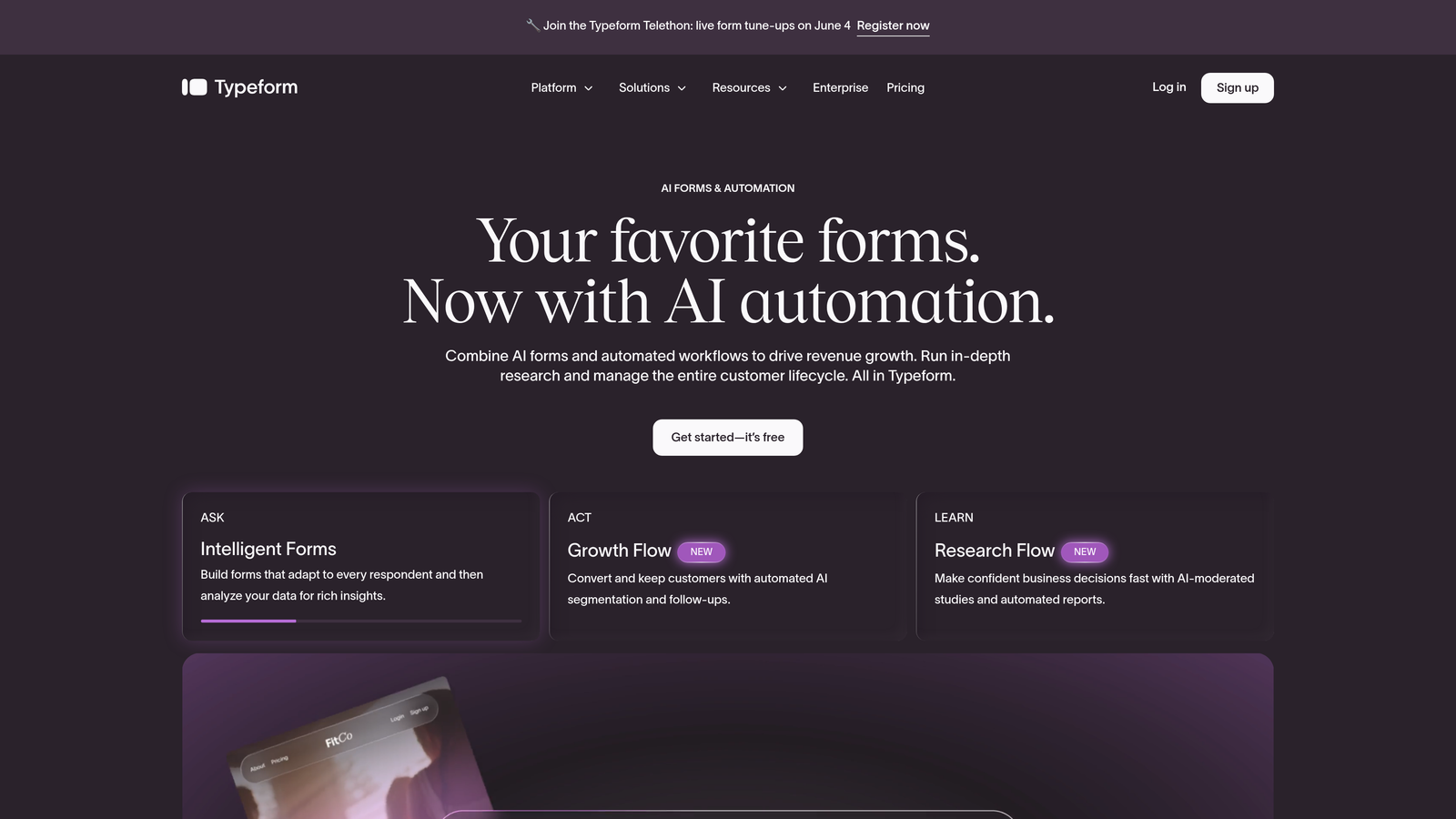 Screenshot of Typeform website