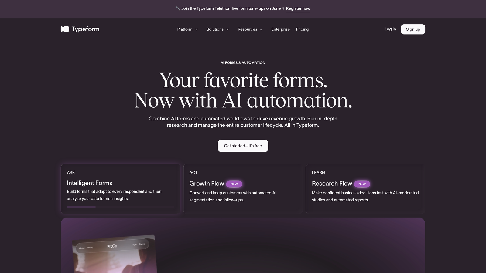 Screenshot of Typeform website