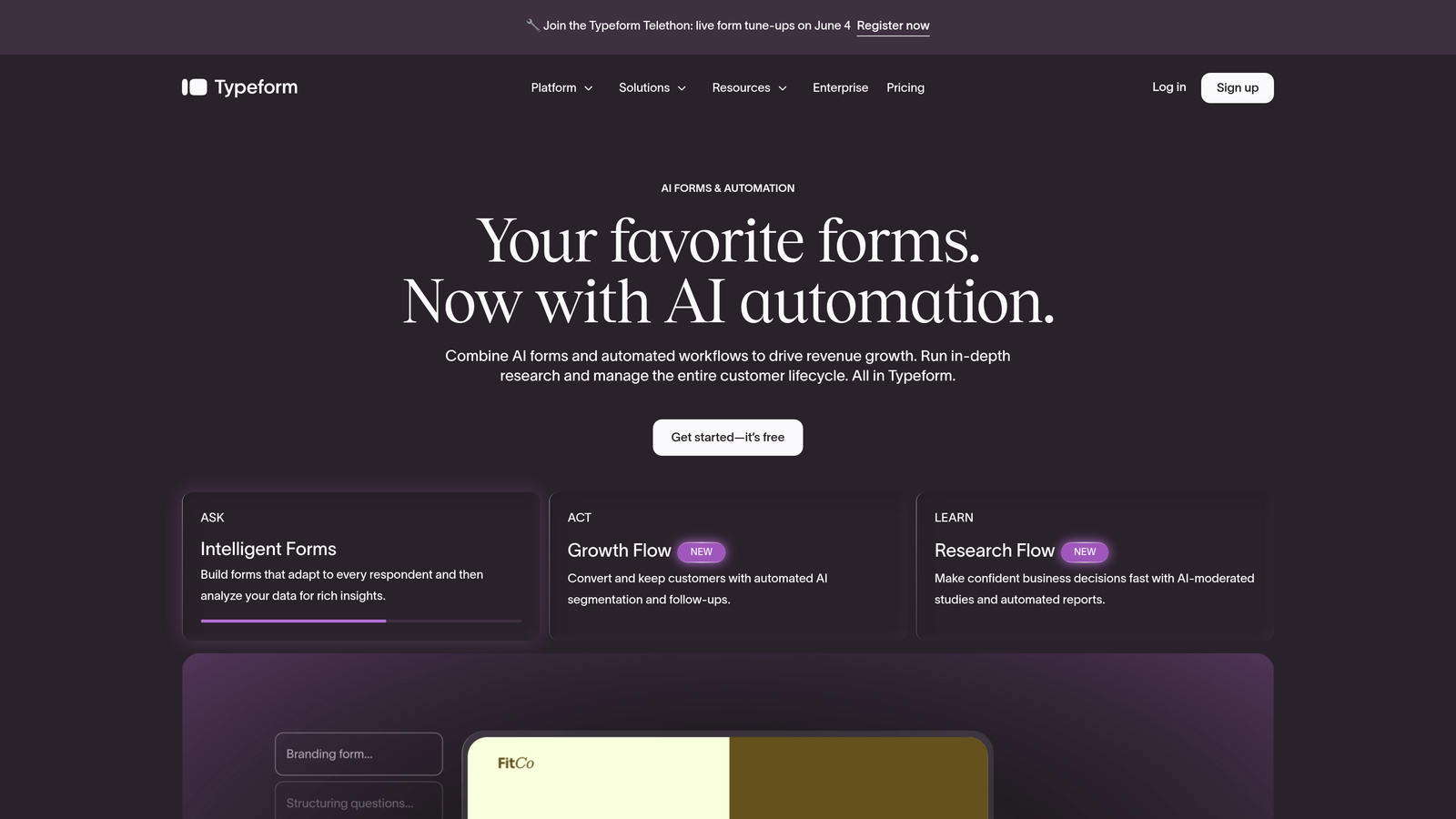 Screenshot of Typeform website