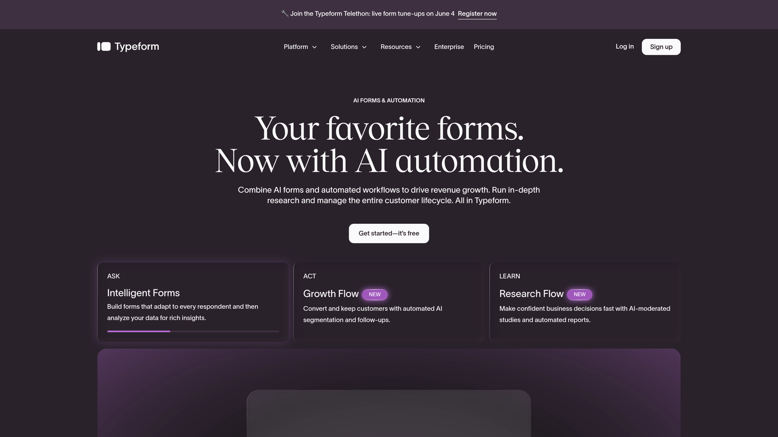 Screenshot of Typeform website