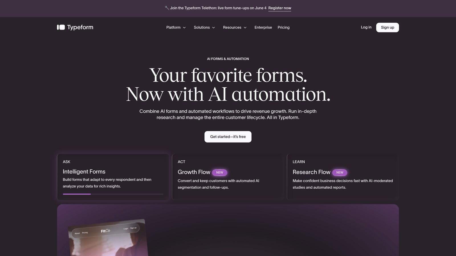Screenshot of Typeform website