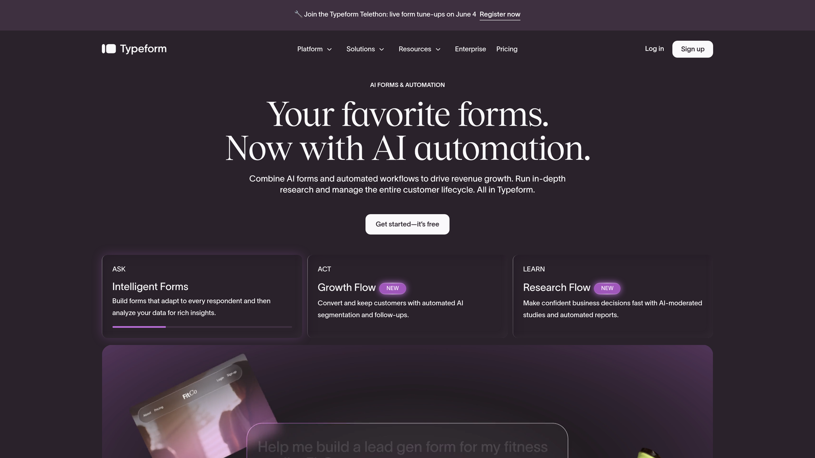 Screenshot of Typeform website