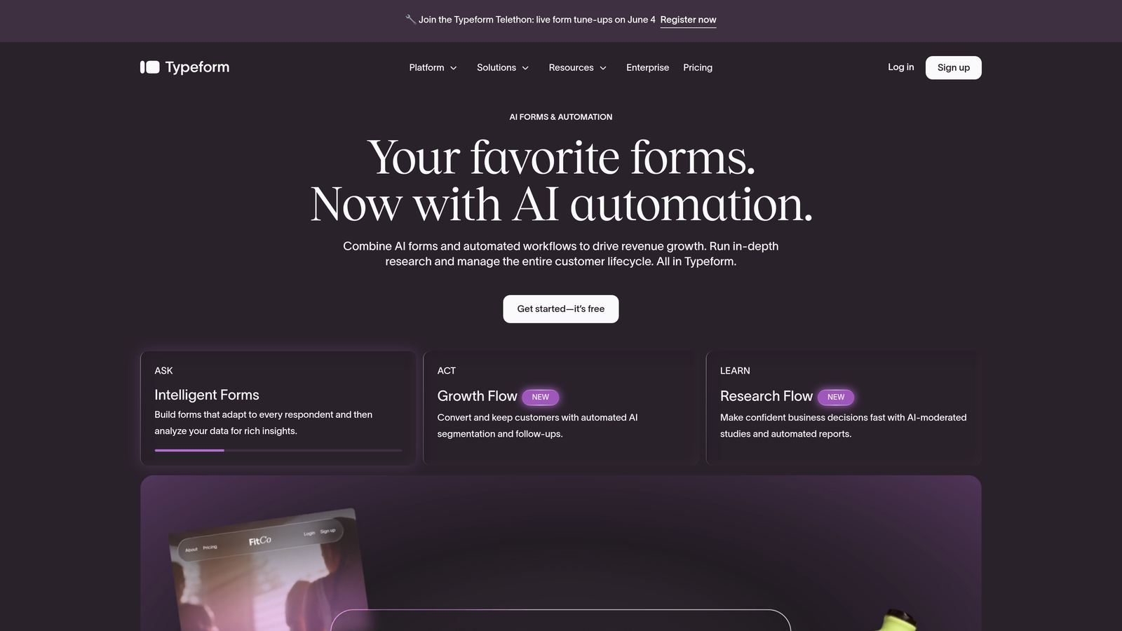 Screenshot of Typeform website