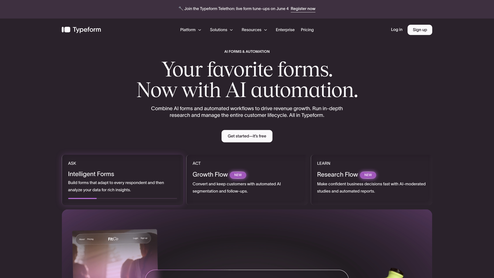 Screenshot of Typeform website