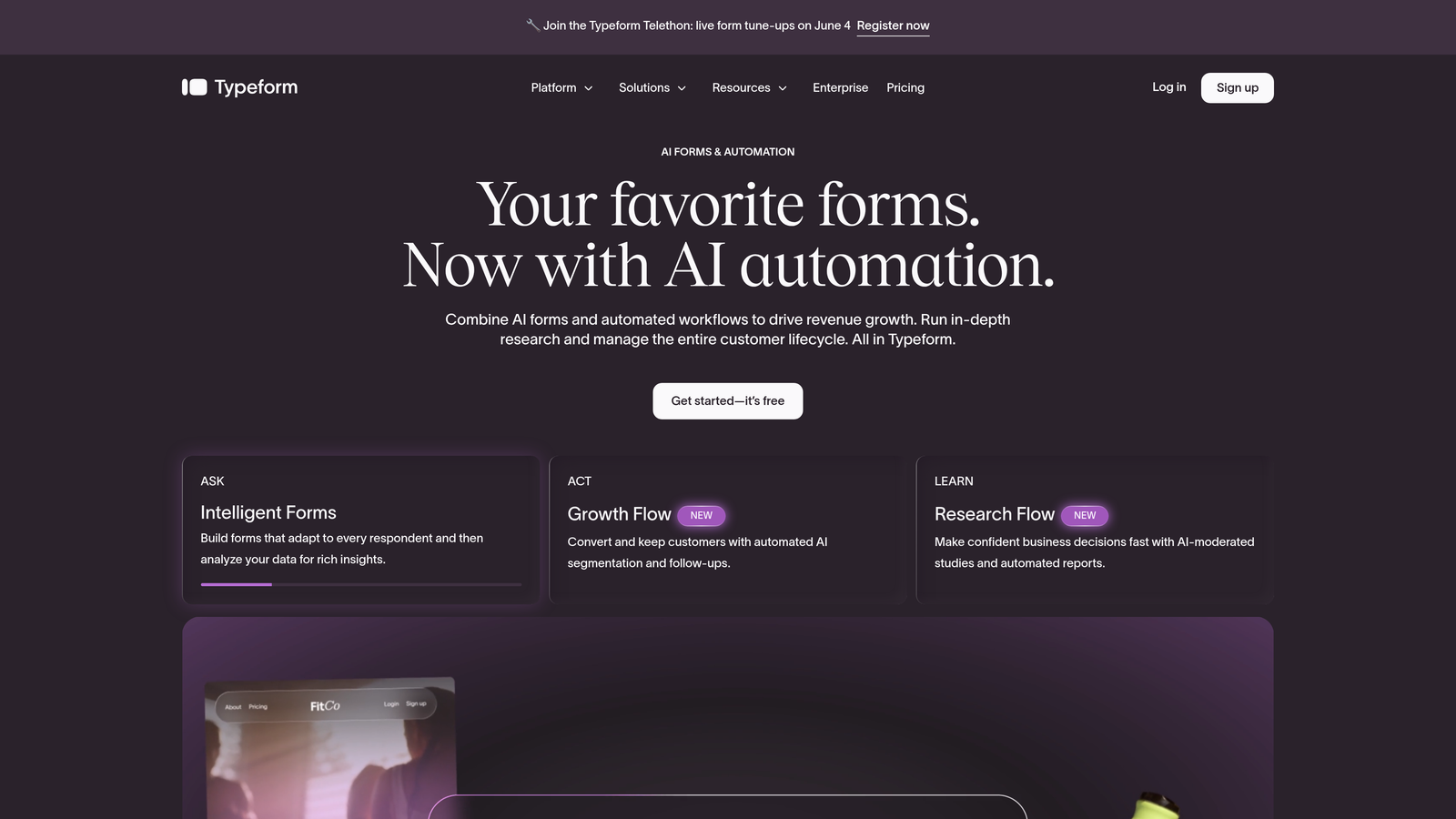 Screenshot of Typeform website