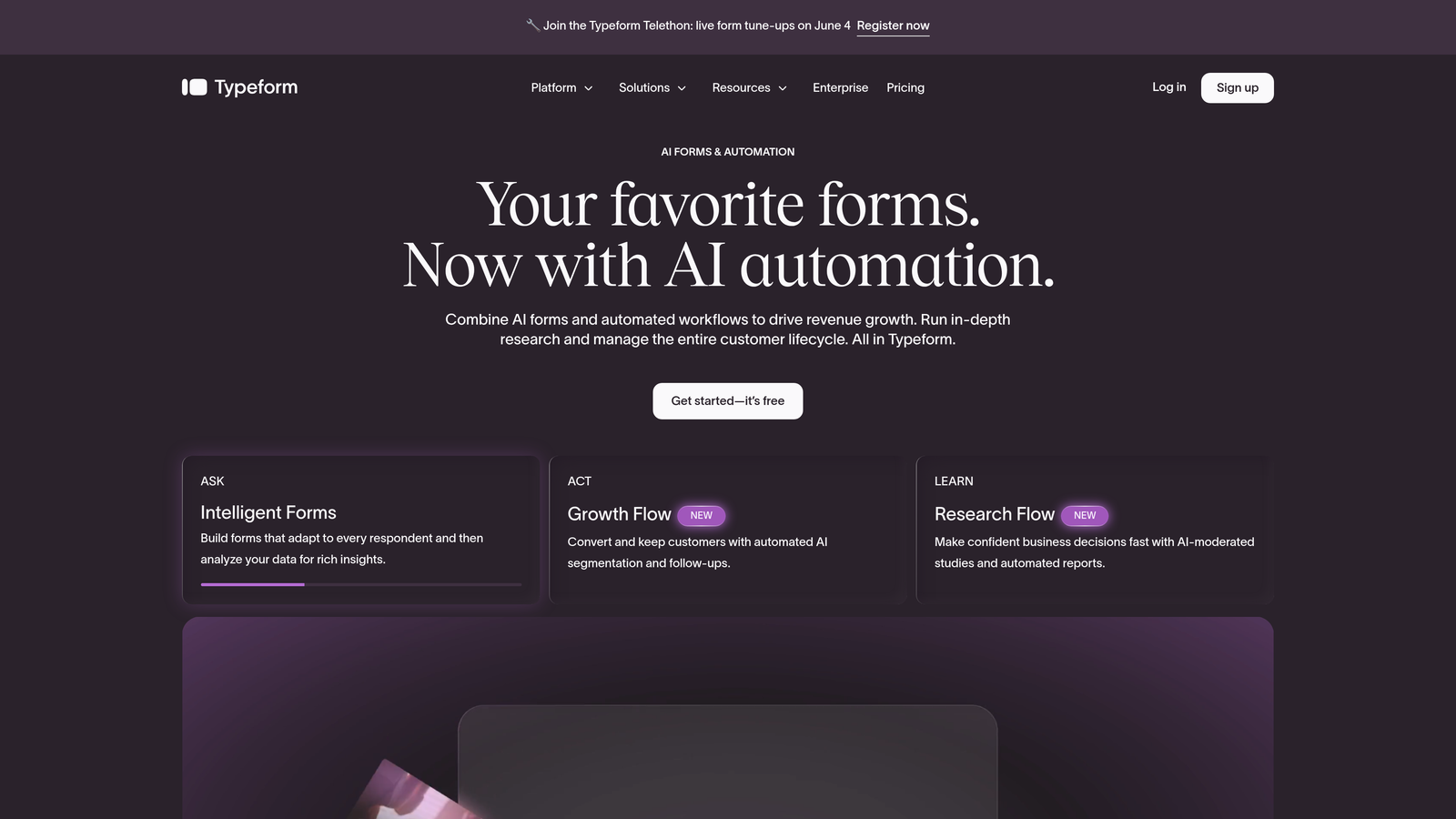 Screenshot of Typeform website