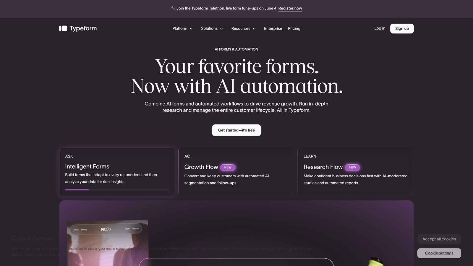 Screenshot of Typeform website