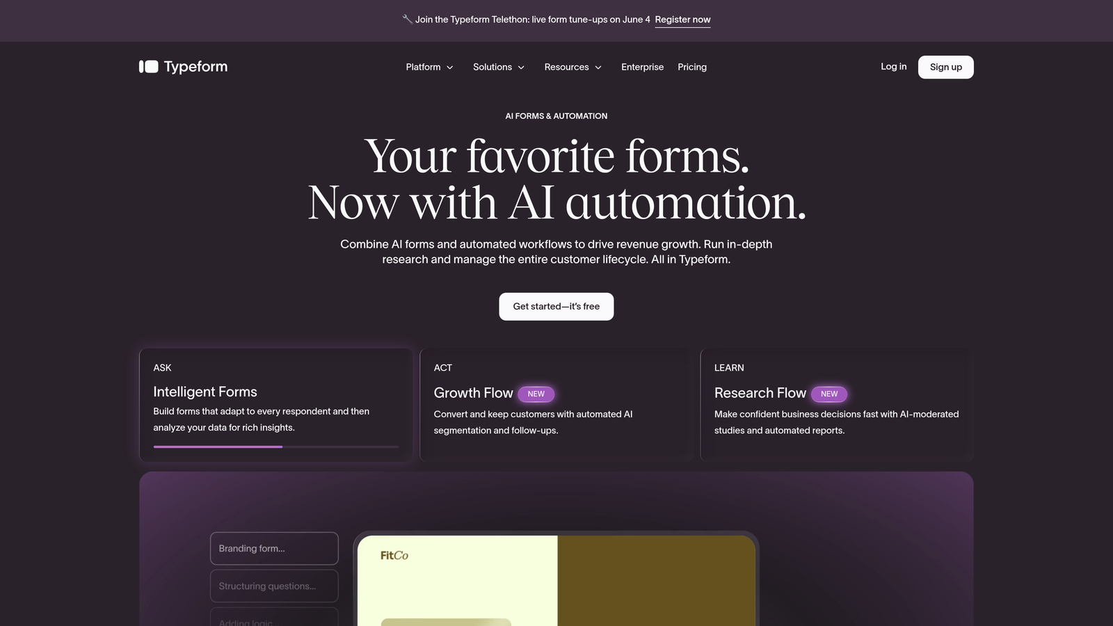 Screenshot of Typeform website
