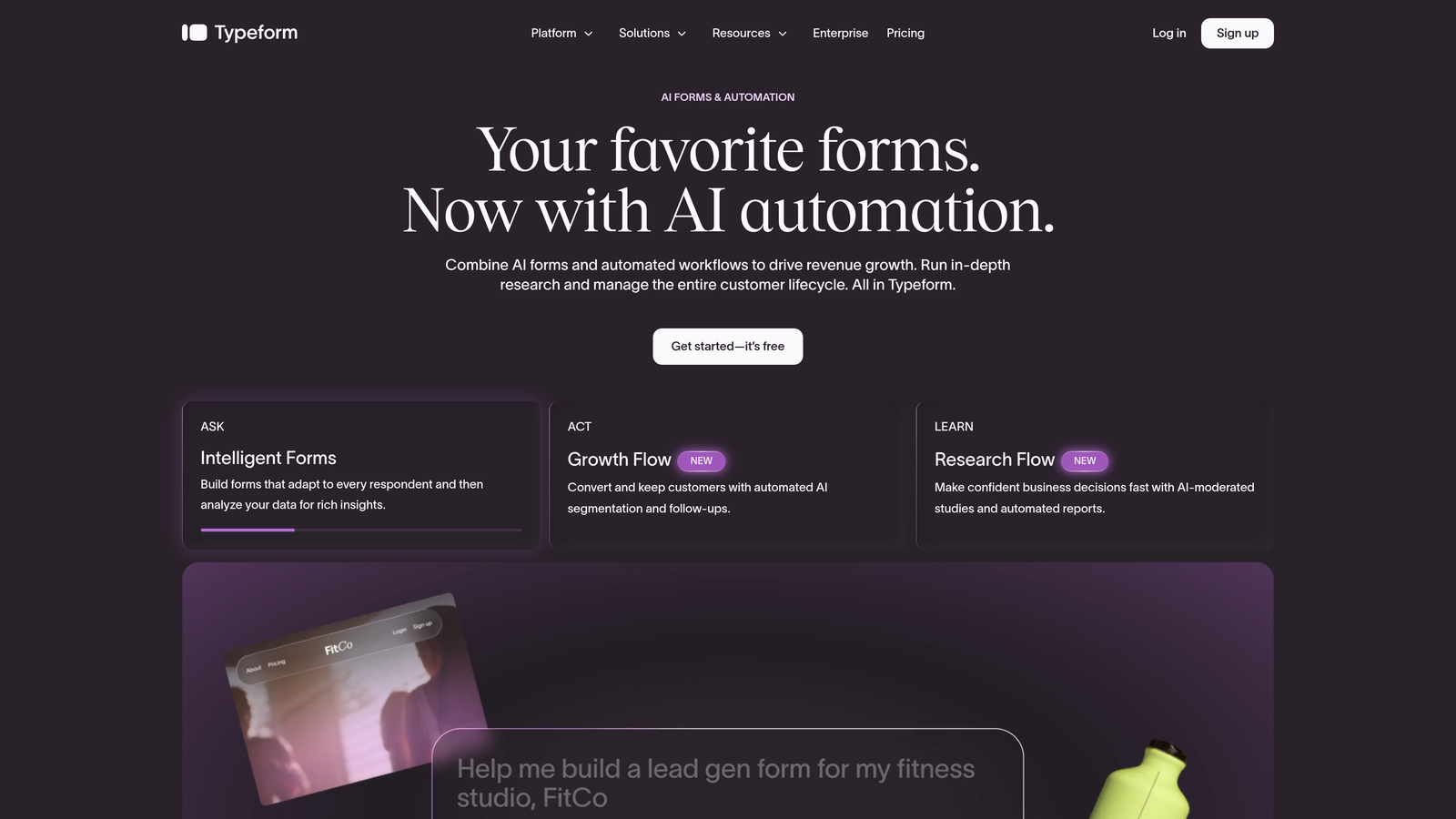 Screenshot of Typeform website