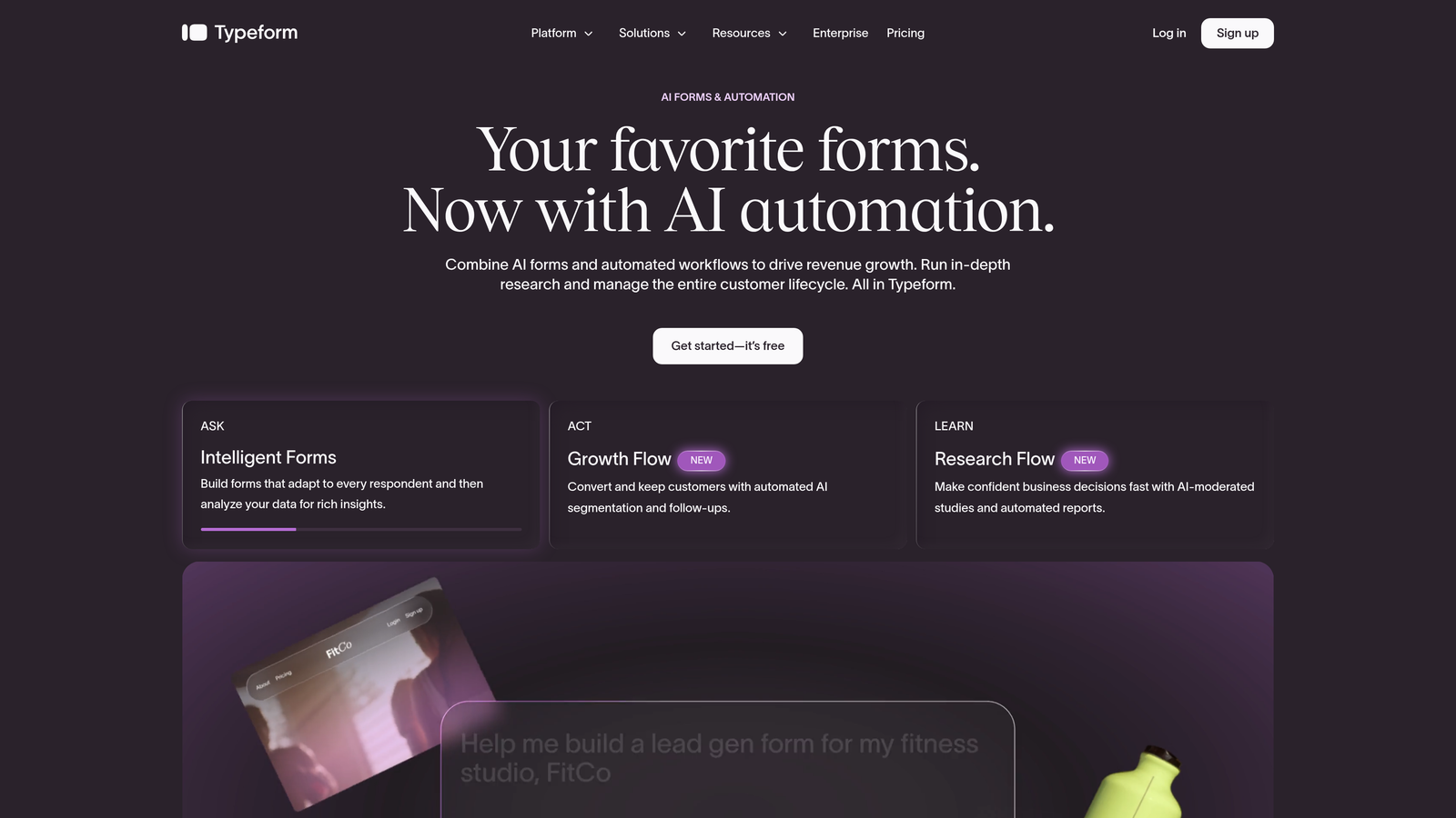 Screenshot of Typeform website
