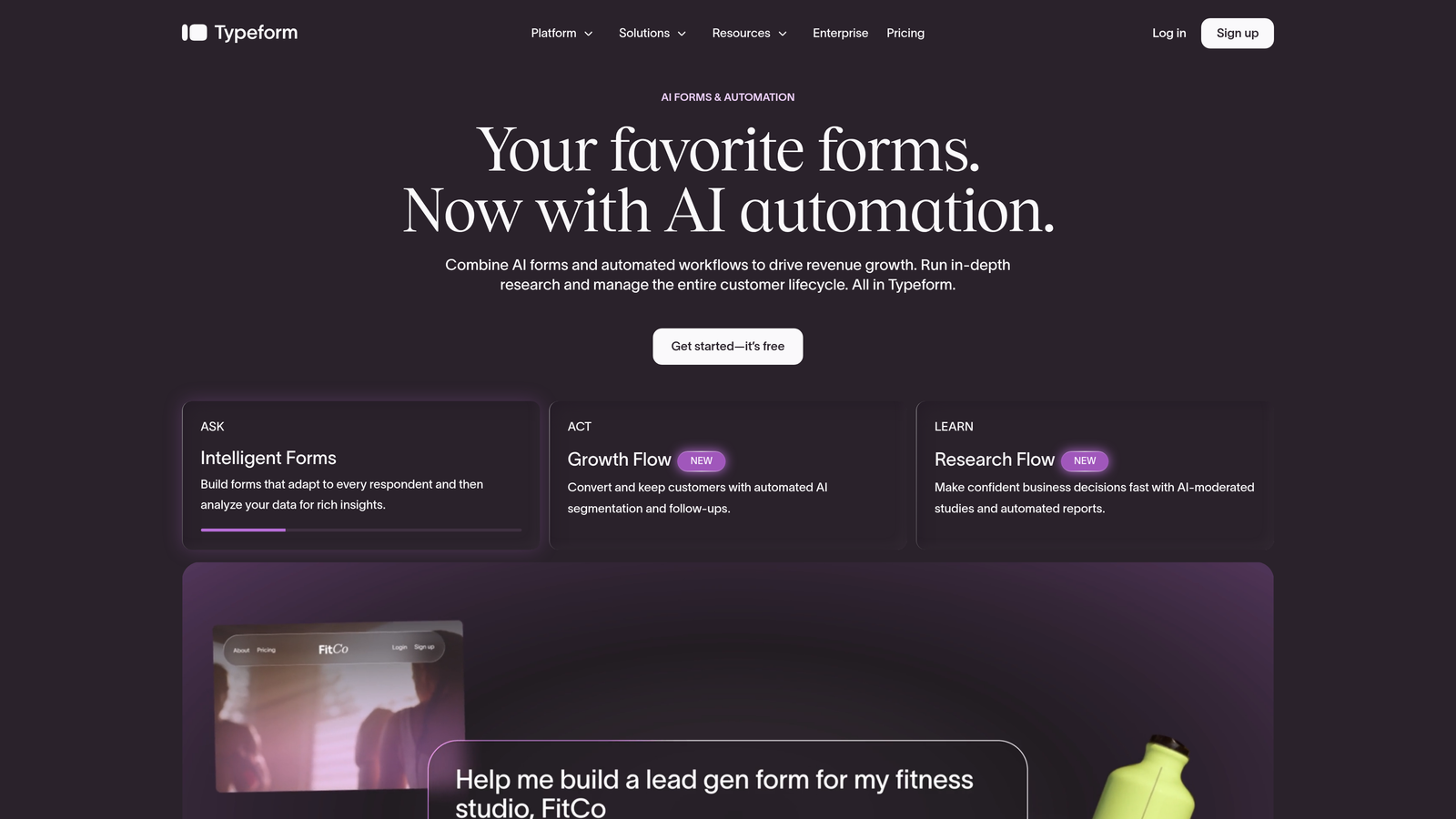 Screenshot of Typeform website