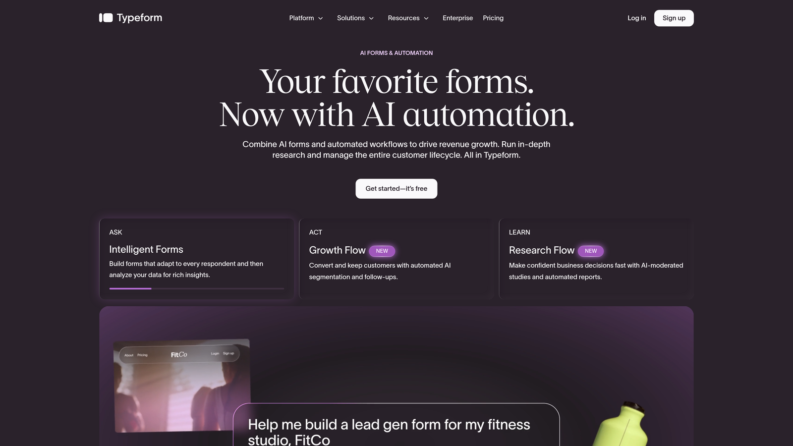 Screenshot of Typeform website