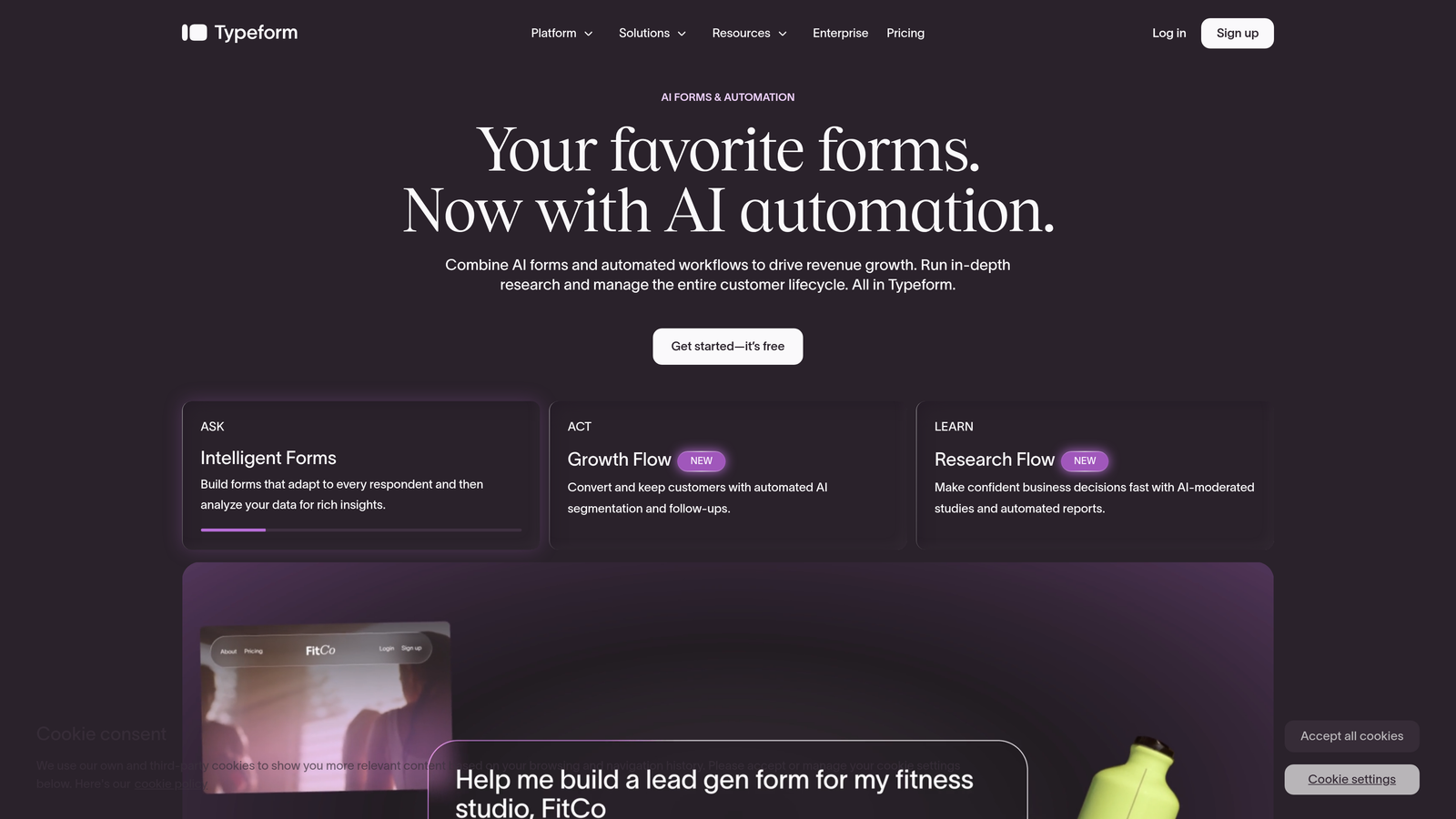 Screenshot of Typeform website