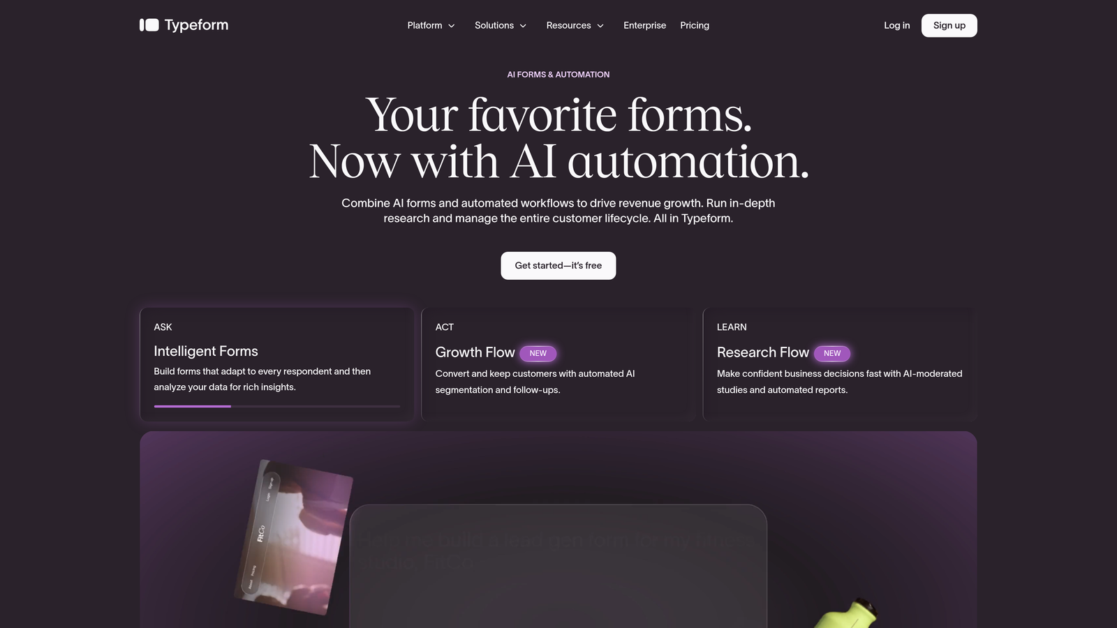 Screenshot of Typeform website