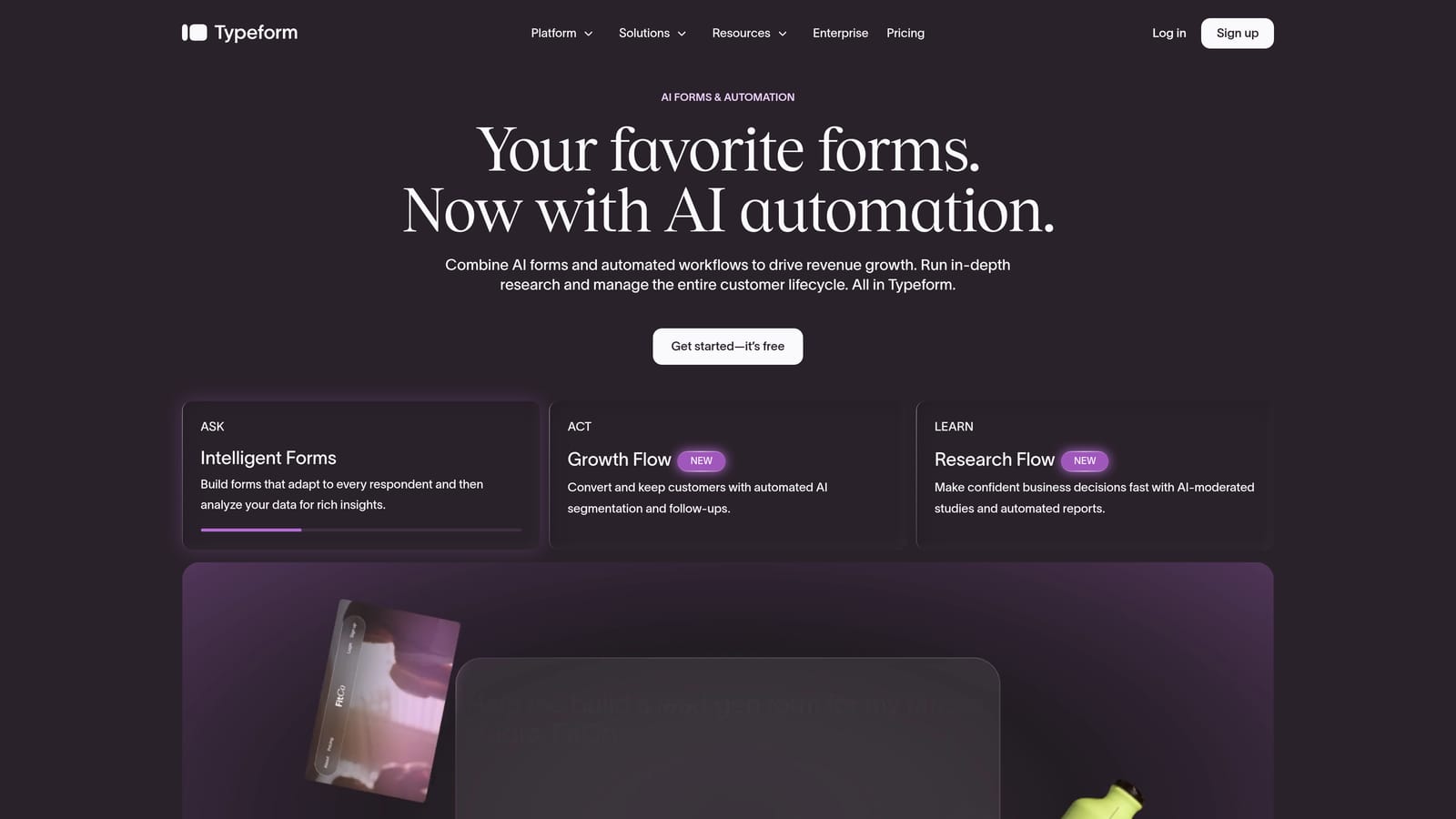 Screenshot of Typeform website