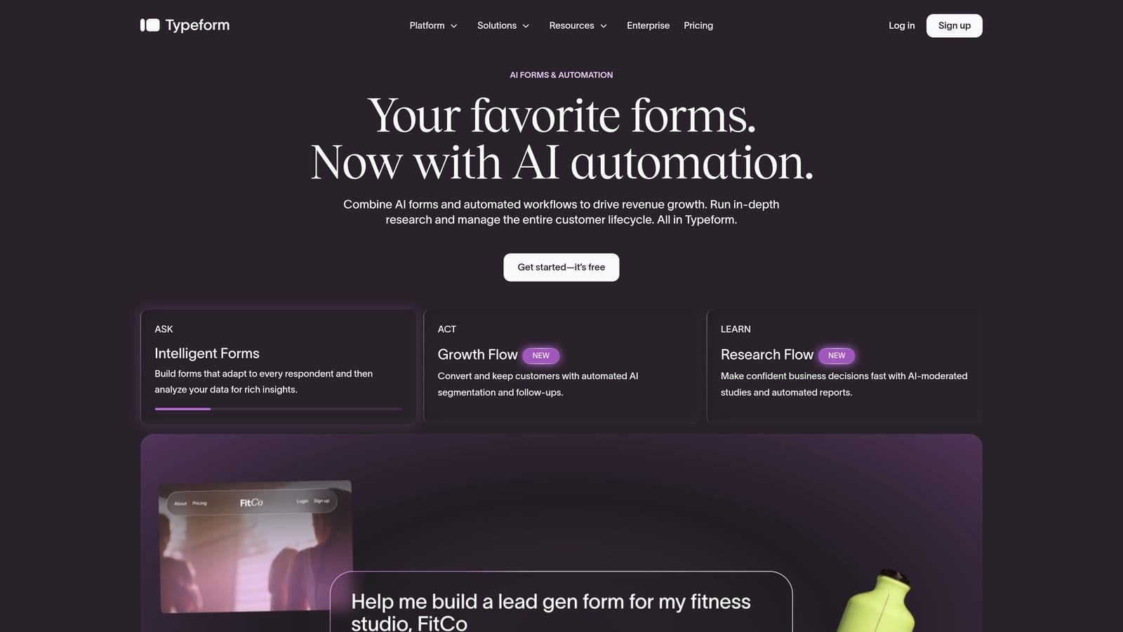 Screenshot of Typeform website