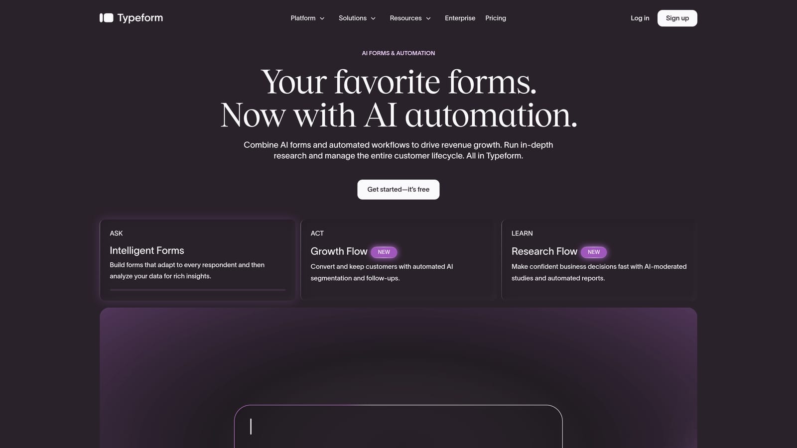 Screenshot of Typeform website