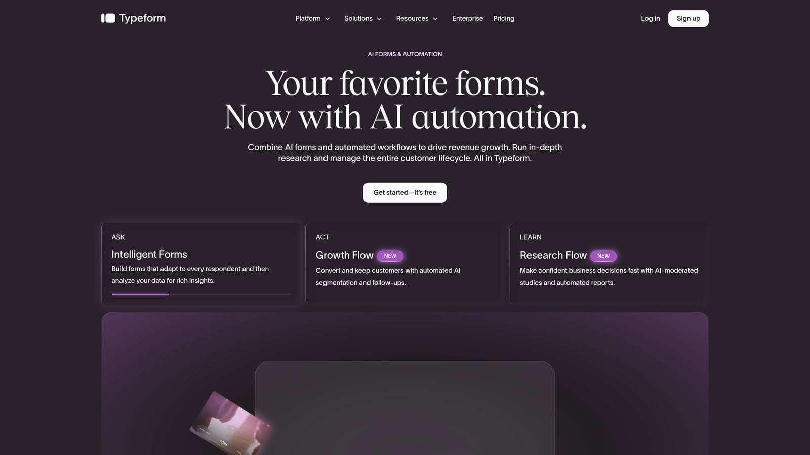 Screenshot of Typeform website