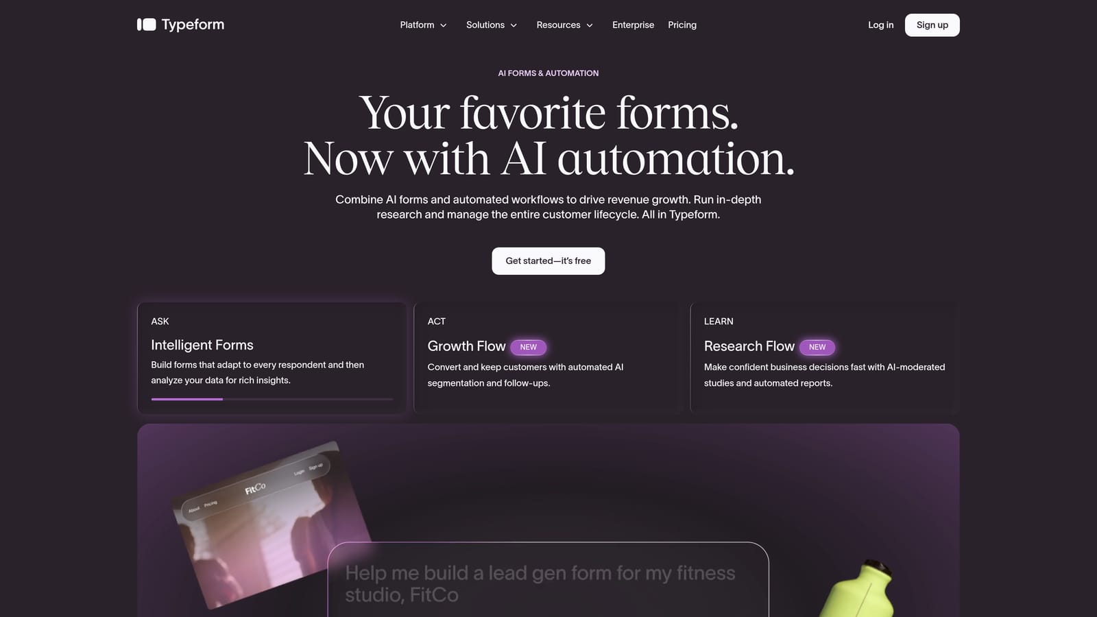 Screenshot of Typeform website