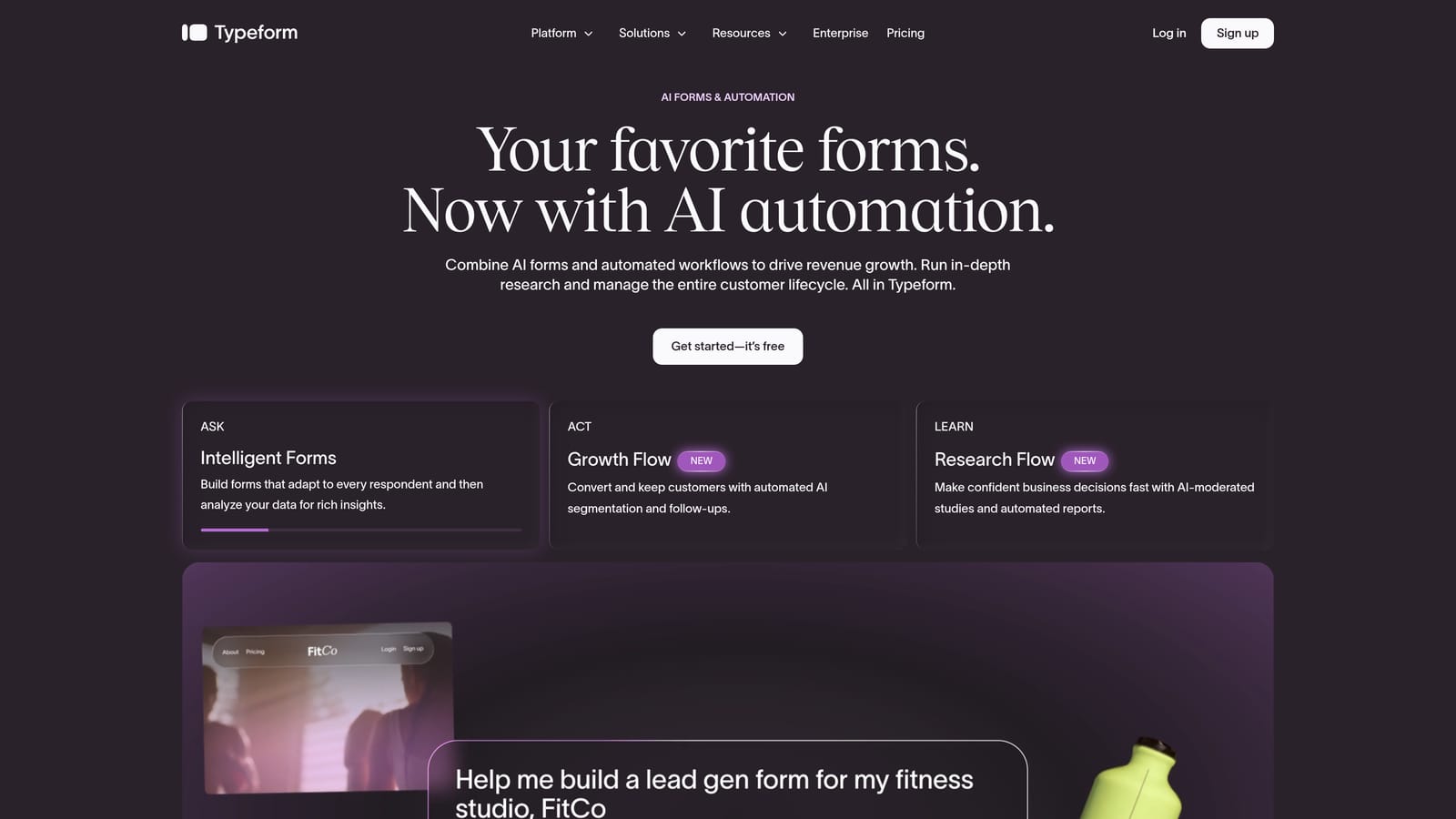 Screenshot of Typeform website
