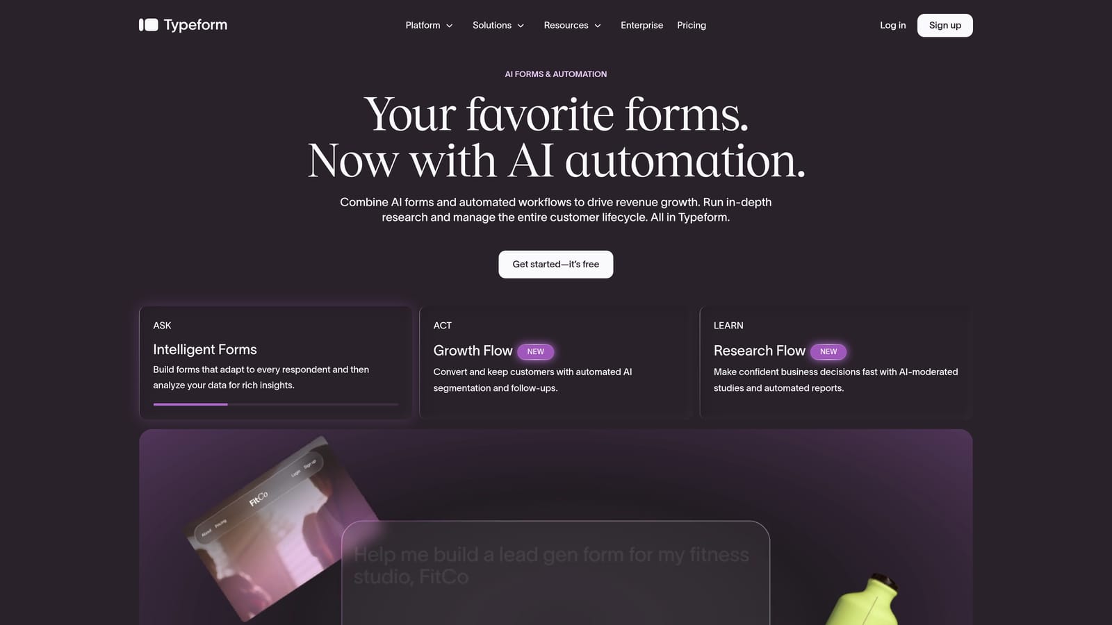 Screenshot of Typeform website
