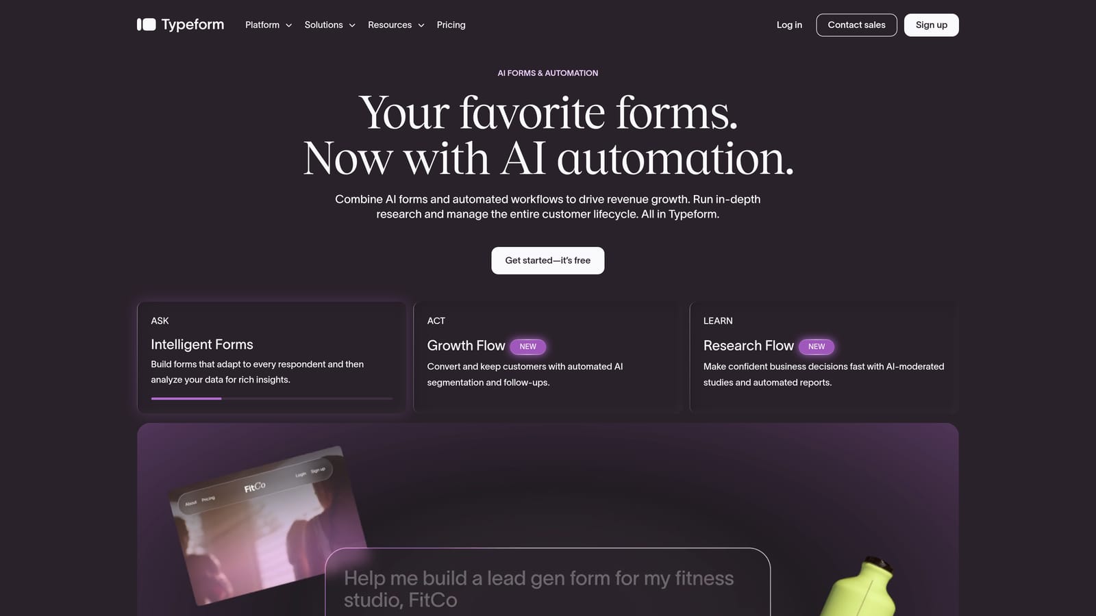Screenshot of Typeform website