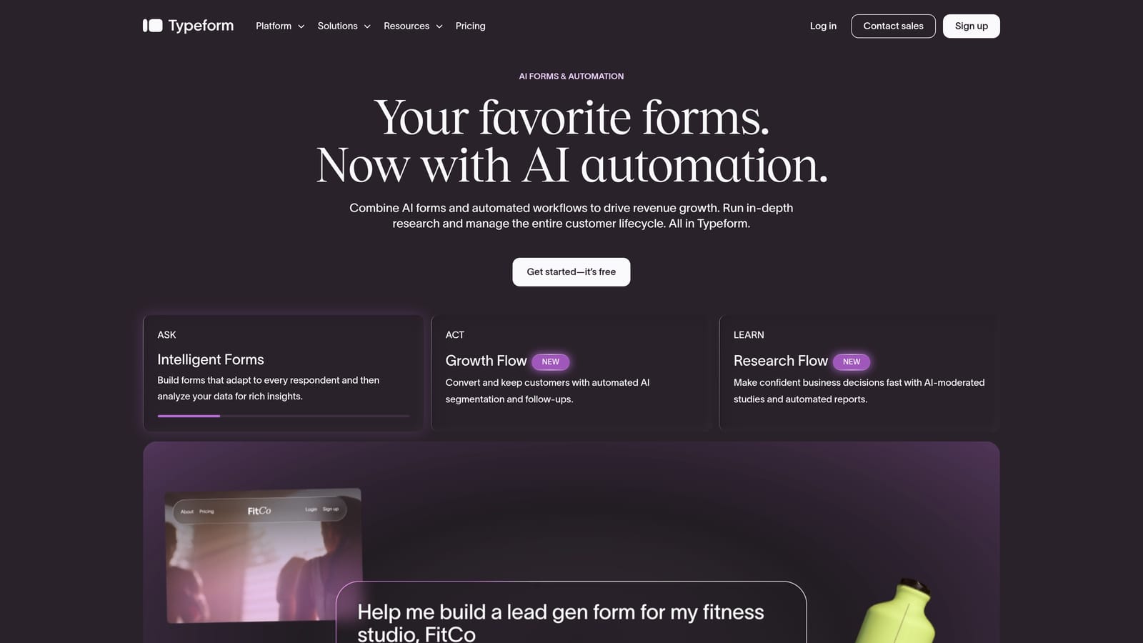 Screenshot of Typeform website