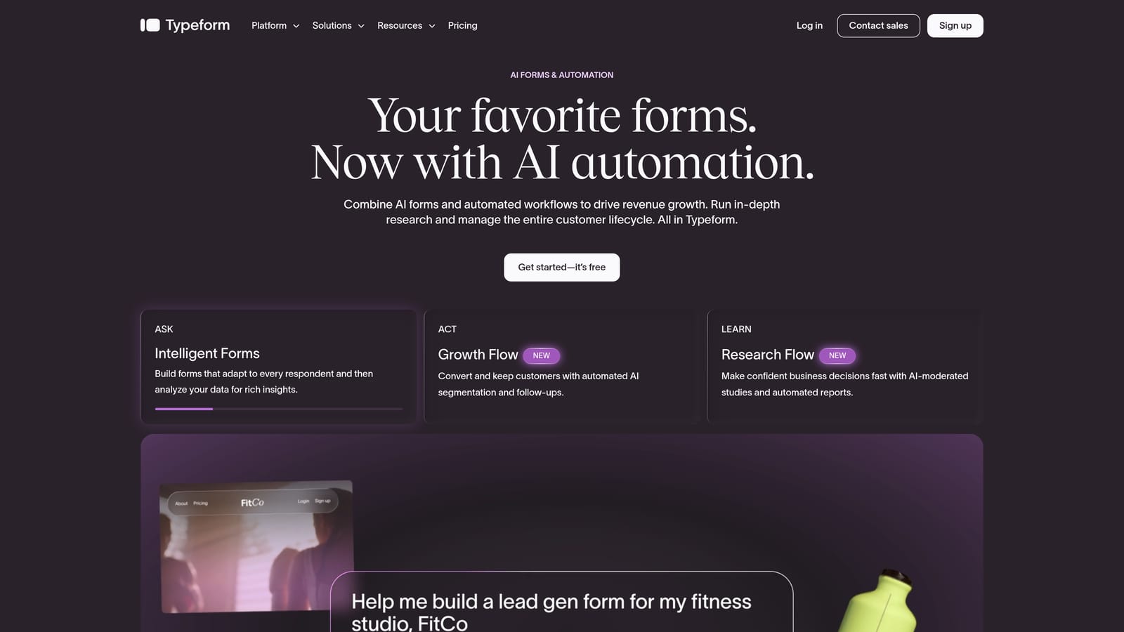 Screenshot of Typeform website
