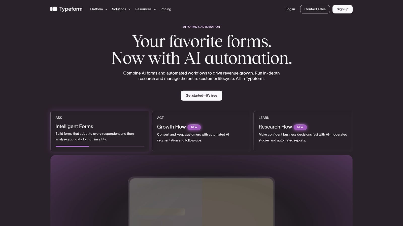 Screenshot of Typeform website