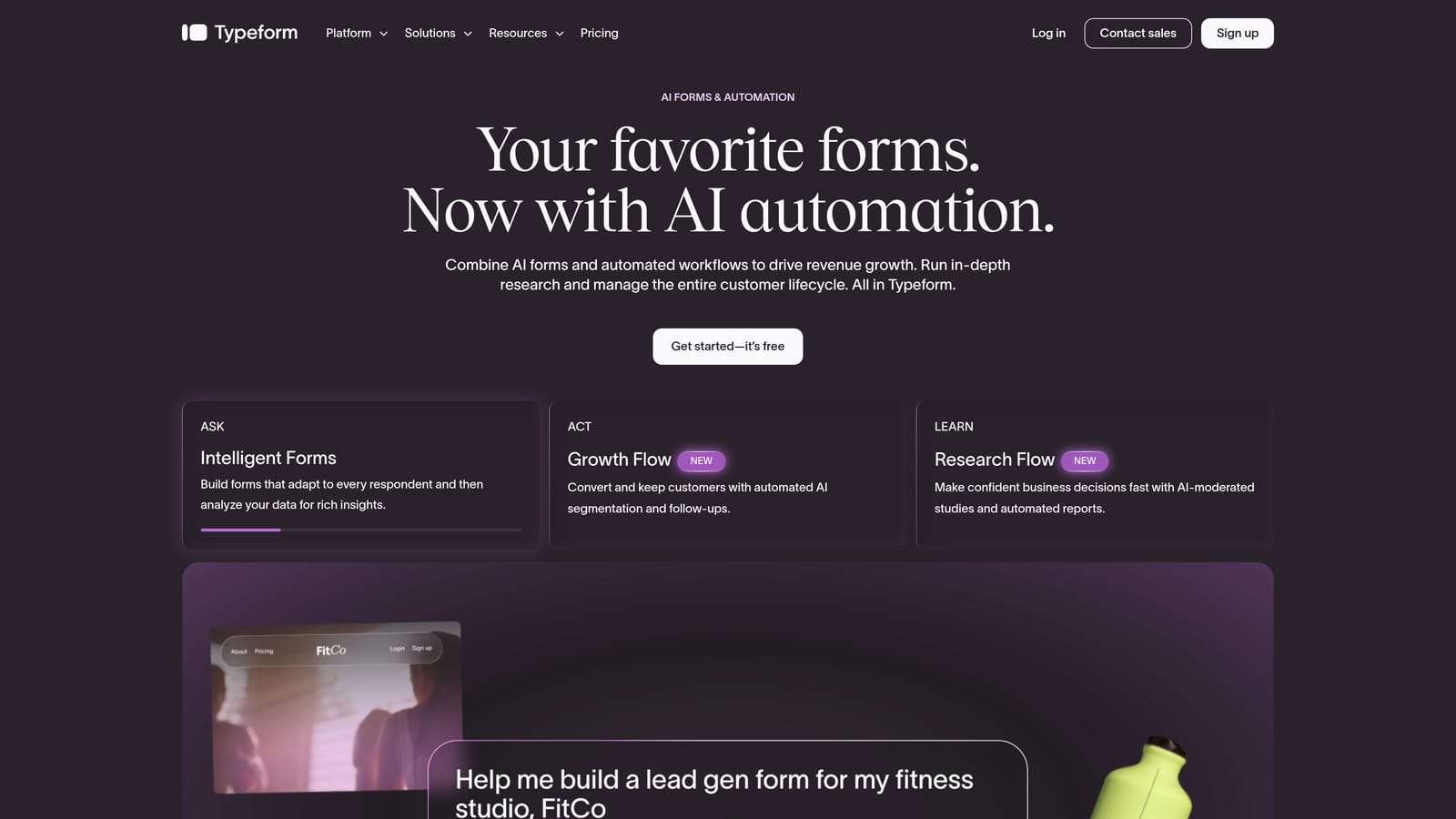 Screenshot of Typeform website