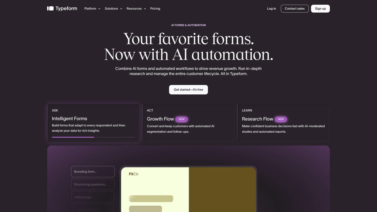 Screenshot of Typeform website