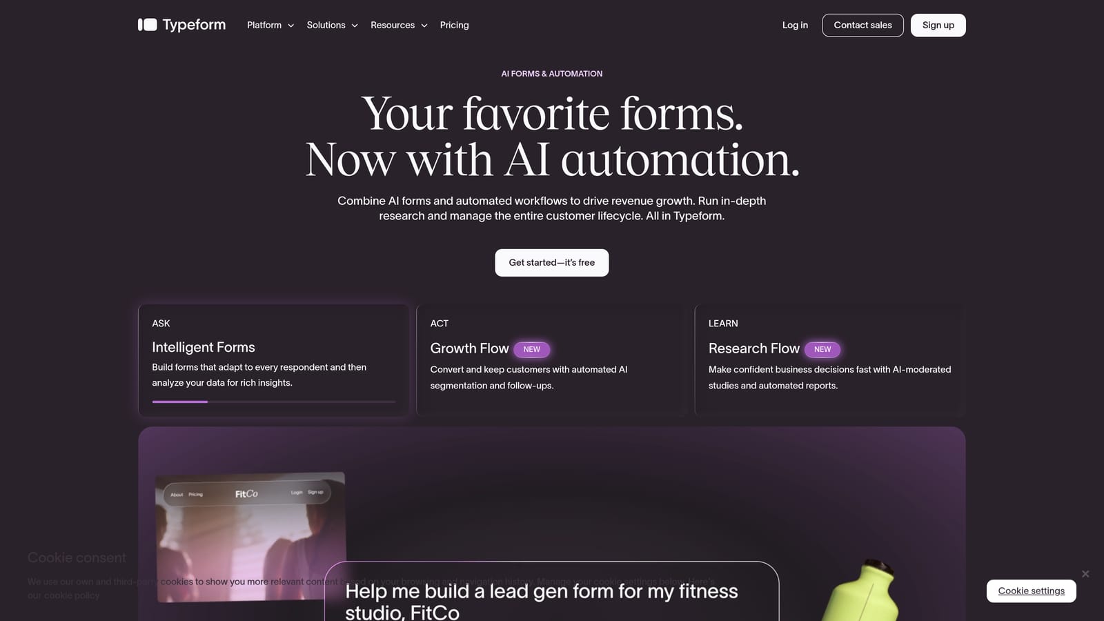 Screenshot of Typeform website