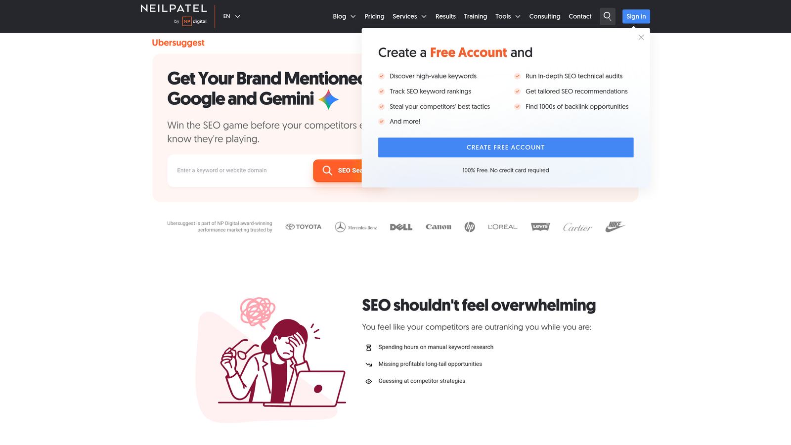 Screenshot of Ubersuggest website