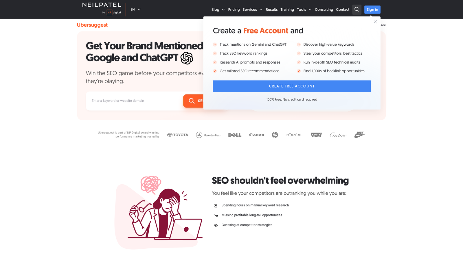 Screenshot of Ubersuggest website