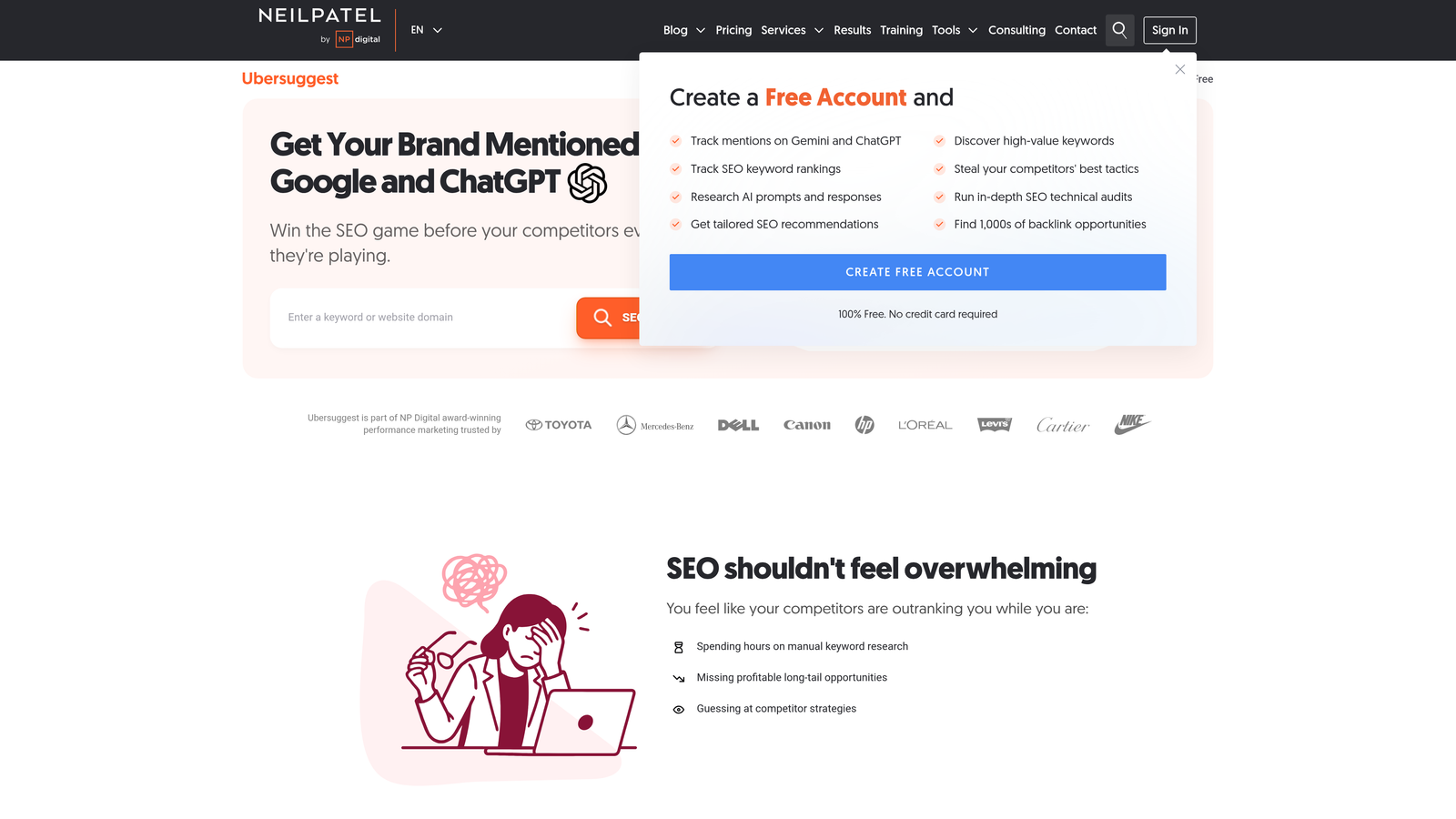 Screenshot of Ubersuggest website
